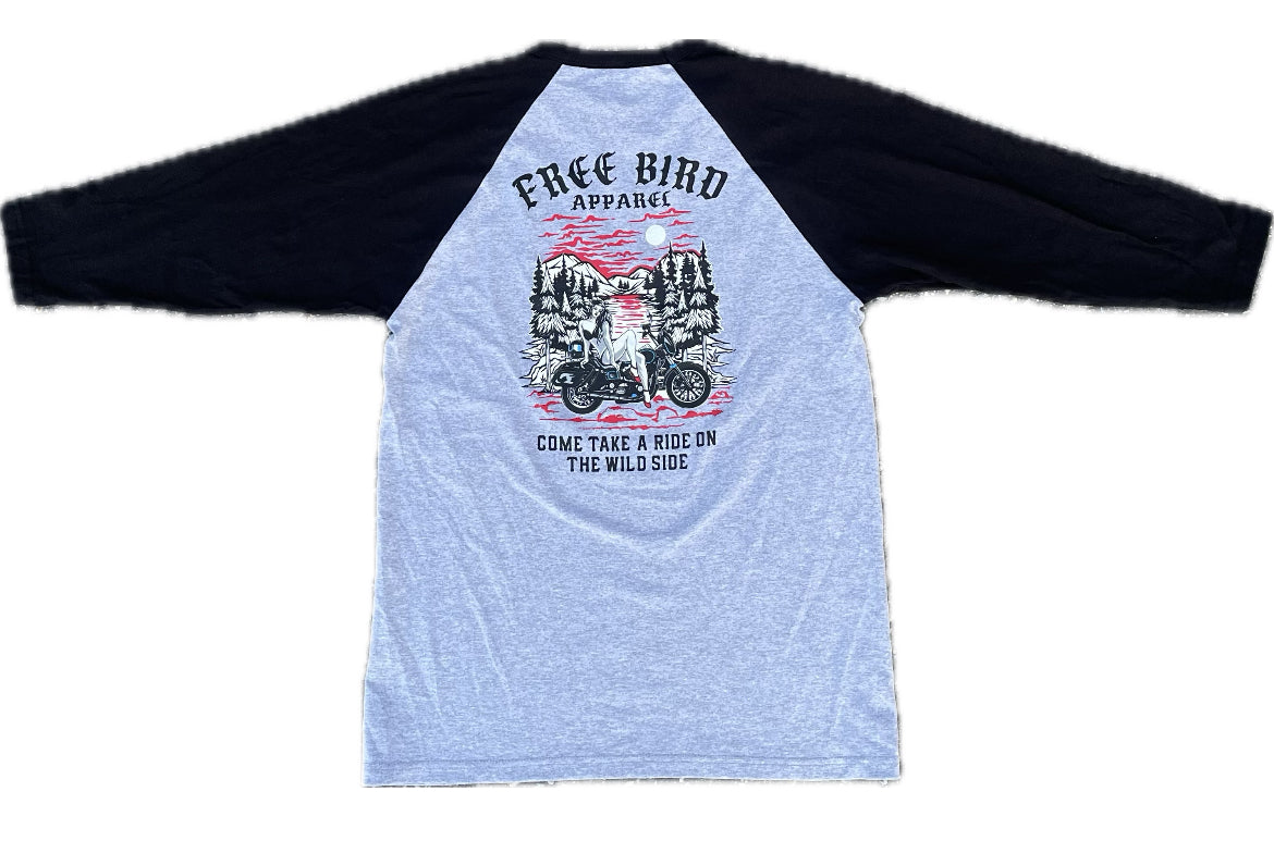 “COME TAKE A RIDE ON THE WILD SIDE” 3/4 BASEBALL TEE